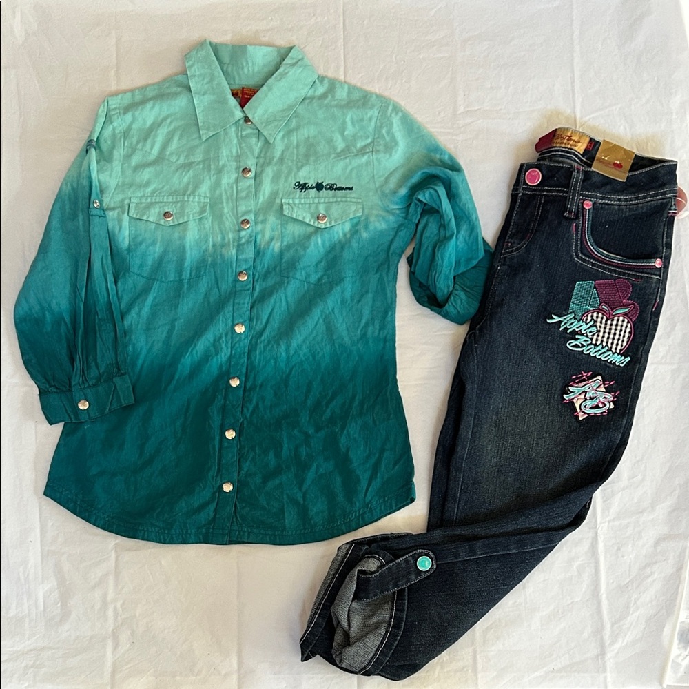 Apple Bottoms Teal and Dark Blue Kids Matching Set